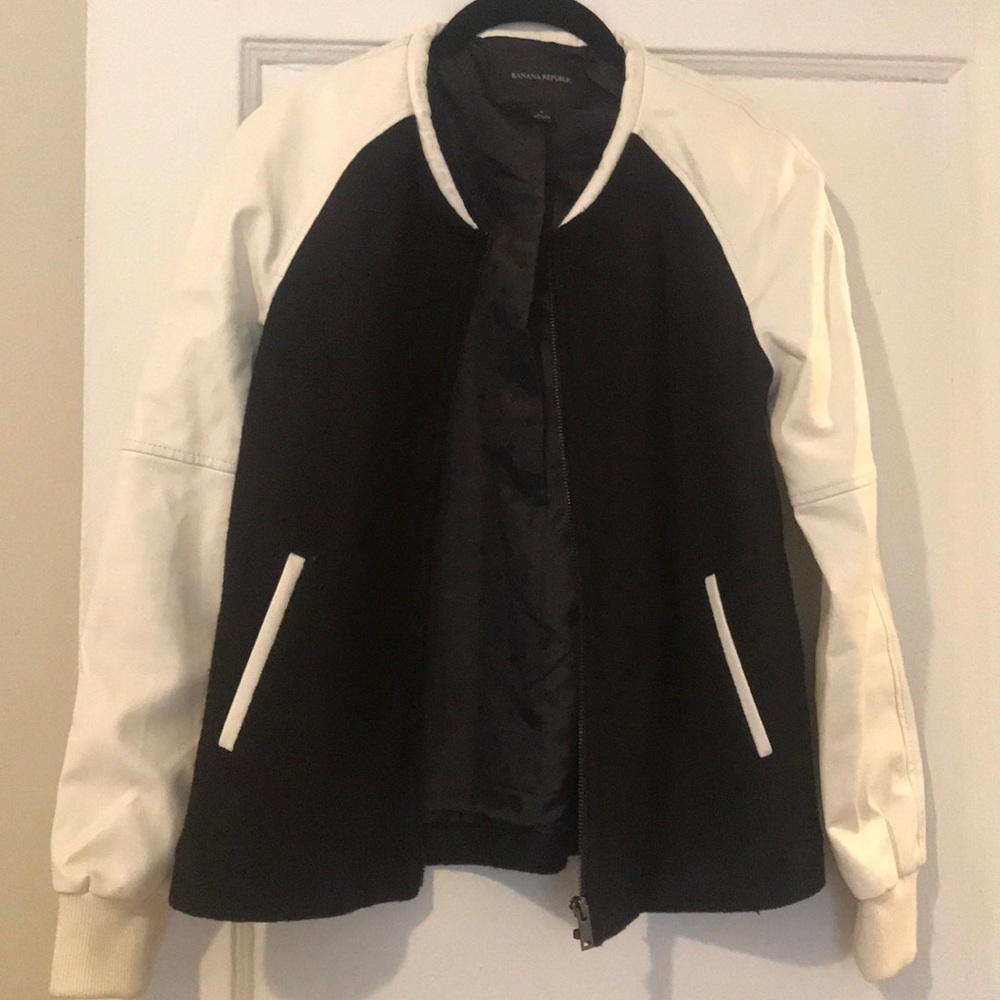 Wool and fake leather varsity style jacket